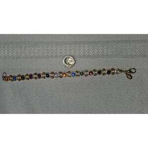 Joan Rivers Multi Color Crystal Bracelet Gold Tone Link Signed Faceted Stones 7"